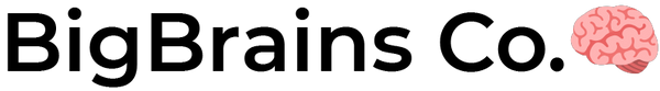 BigBrains Co. Logo mit Gehirn Emoji vor einem transparenten Hintergrund.